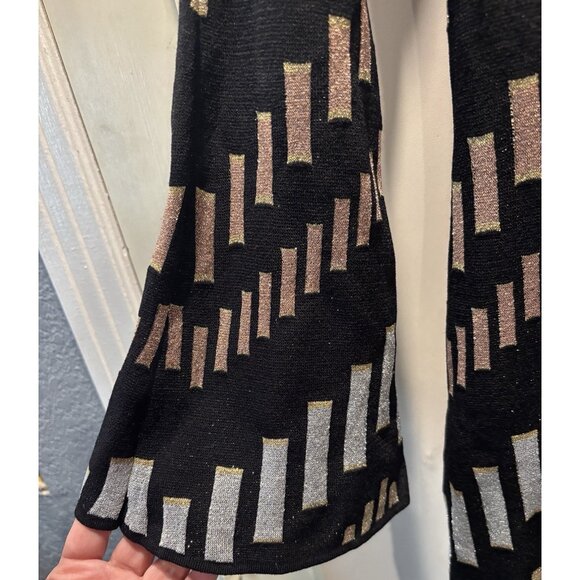 TED BAKER Black Rose Gold Silver Metallic Bell Sleeve Knit Dress Size 2 Sm US - Picture 3 of 9